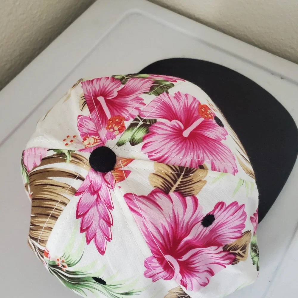 San Diego California Tropical Floral Snapback Hat Pink Hibiscus Flat Brim Cap